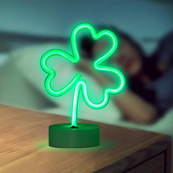 LED Neon Signs Lights Green Clover Shaped Neon Night Light USB & Battery Powered - Picture 4 of 9